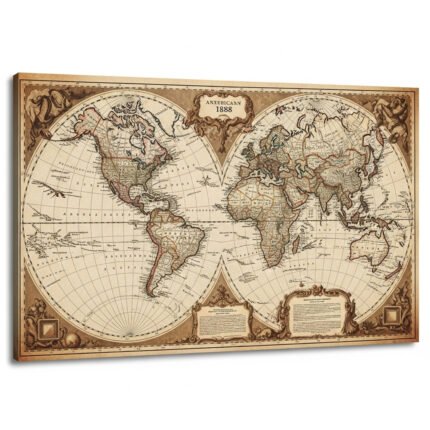 Vintage World Map Reproduction 1888 | Antique Historical Wall Art Decor